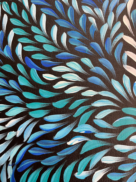 #401 Bush Medicine Leaves (Blues) - CAROLINE NUMINA Aboriginal Art:  38cm x 53cm