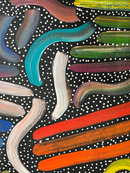 #209 Women's Body Design (Multi) - LOUISE NUMINA Aboriginal Art:  76cm x 96cm