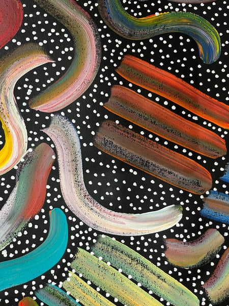 #209 Women's Body Design (Multi) - LOUISE NUMINA Aboriginal Art:  76cm x 96cm