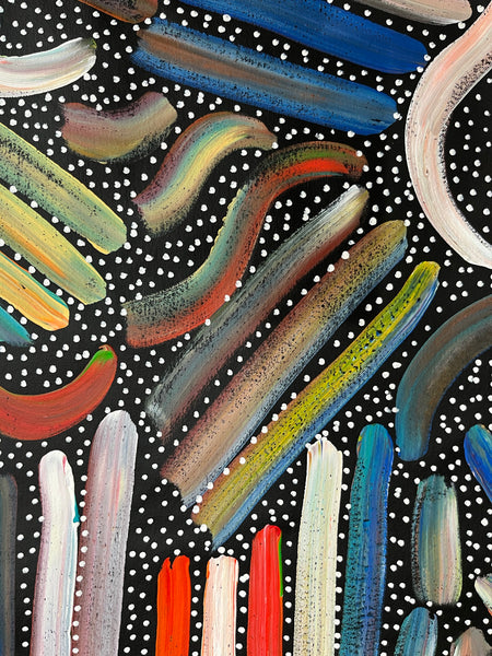 #209 Women's Body Design (Multi) - LOUISE NUMINA Aboriginal Art:  76cm x 96cm