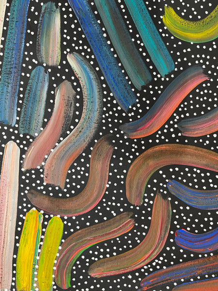 #209 Women's Body Design (Multi) - LOUISE NUMINA Aboriginal Art:  76cm x 96cm
