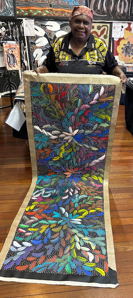 #34 Bush Medicine Leaves & Seeds (Multi) - LOUISE NUMINA : Aboriginal Art: 67x200cm