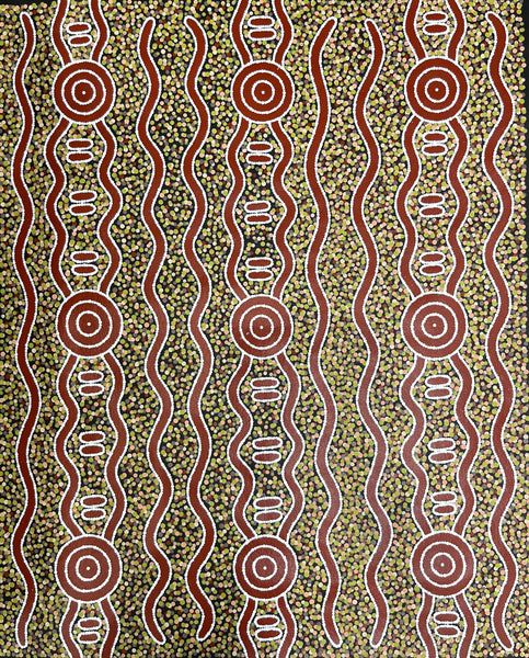 #349 Carpet Snake & Waterhole Dreaming - JONATHAN HOCKLEY Aboriginal Art: 75cm x 92cm