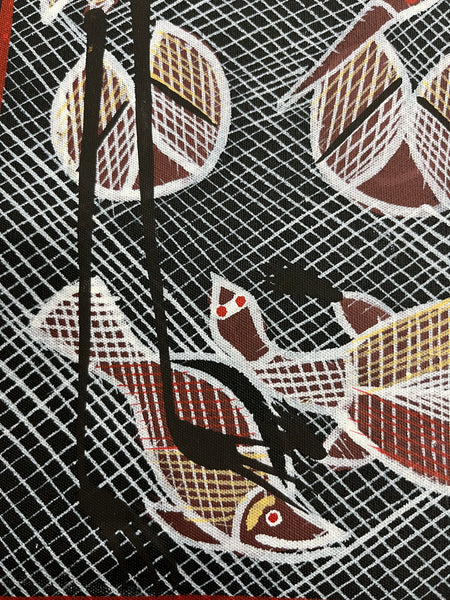 #82 Brolga at the Billabong - EDDIE BLITNER Aboriginal Art:  39cm x 52cm
