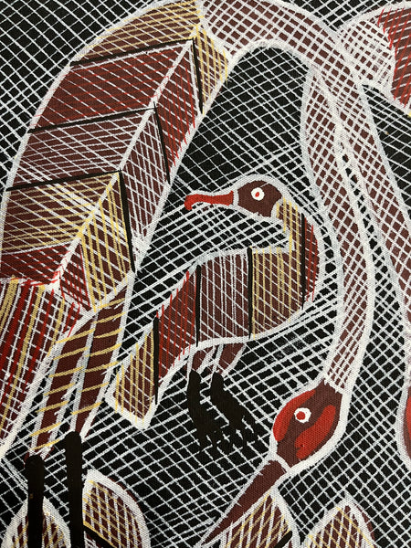 #82 Brolga at the Billabong - EDDIE BLITNER Aboriginal Art:  39cm x 52cm