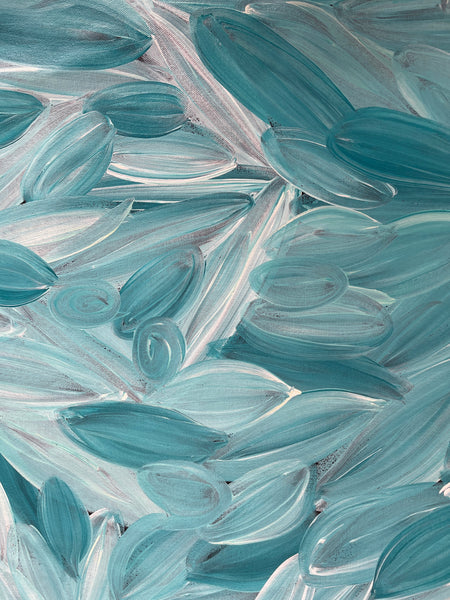 #146 Bush Medicine Leaves (Aqua/Blue) - JACINDA HAYES: Aboriginal Art: 143x88cm