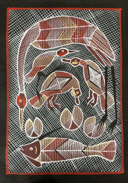 #205 Brolga at the Billabong - EDDIE BLITNER Aboriginal Art:  39cm x 51cm