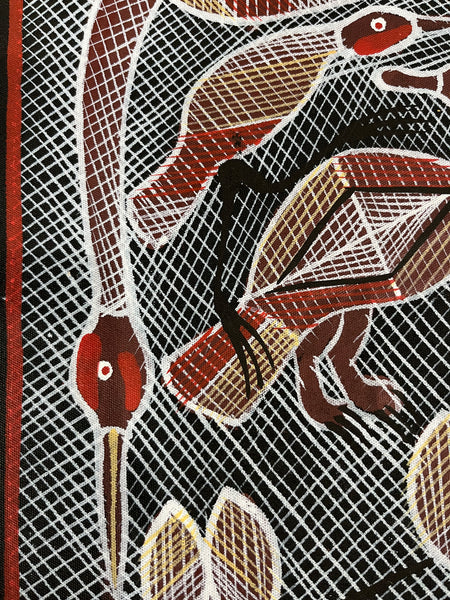 #205 Brolga at the Billabong - EDDIE BLITNER Aboriginal Art:  39cm x 51cm