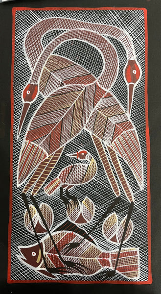 #215 Brolga at the Billabong - EDDIE BLITNER Aboriginal Art:  37cm x 63cm