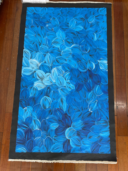 #323 Bush Medicine Leaves (Dark Blue) - JACINDA HAYES: Aboriginal Art: 127x73cm