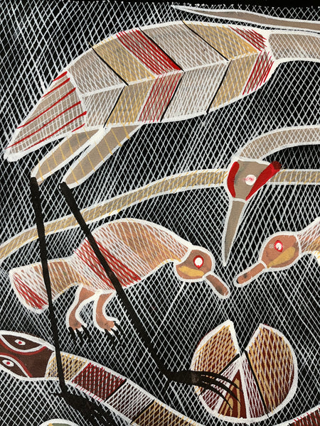 #390 Crocodile at the Billabong - EDDIE BLITNER Aboriginal Art:  150cm x 70cm