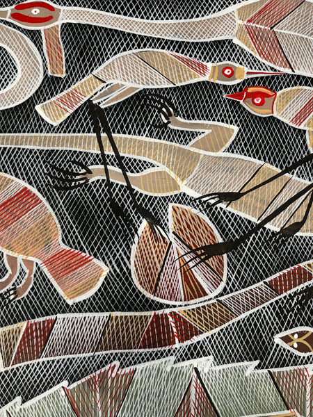 #390 Crocodile at the Billabong - EDDIE BLITNER Aboriginal Art:  150cm x 70cm