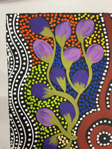 #226 Women Collecting Bush Plums (Multi) - LOUISE NUMINA : Aboriginal Art: 31x41cm