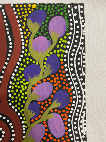 #226 Women Collecting Bush Plums (Multi) - LOUISE NUMINA : Aboriginal Art: 31x41cm