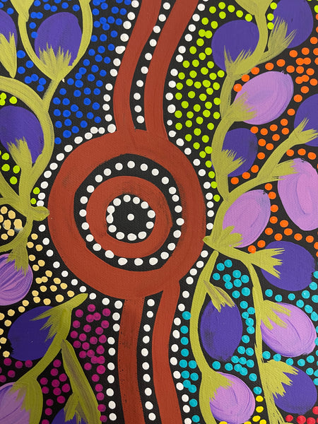 #226 Women Collecting Bush Plums (Multi) - LOUISE NUMINA : Aboriginal Art: 31x41cm