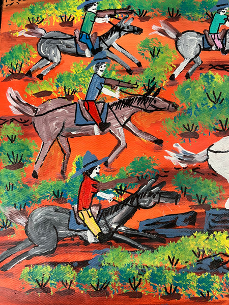 #376 Coniston Massacre (True Story) - REGGIE SULTAN APENGARTE Aboriginal Artist:  146cm x 86cm