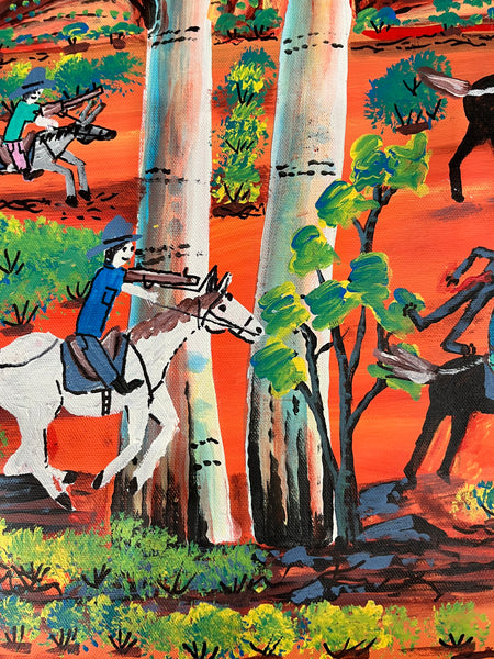 #376 Coniston Massacre (True Story) - REGGIE SULTAN APENGARTE Aboriginal Artist:  146cm x 86cm