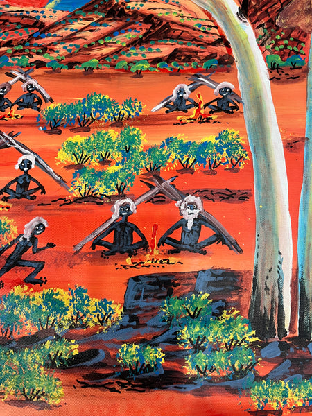 #376 Coniston Massacre (True Story) - REGGIE SULTAN APENGARTE Aboriginal Artist:  146cm x 86cm