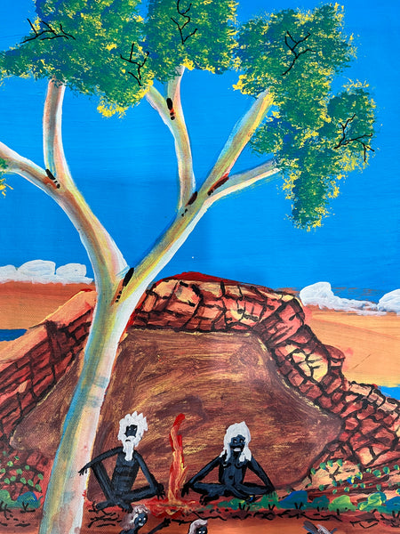#376 Coniston Massacre (True Story) - REGGIE SULTAN APENGARTE Aboriginal Artist:  146cm x 86cm