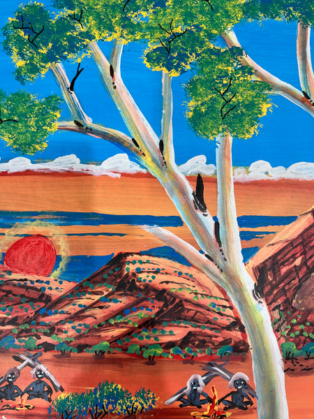 #376 Coniston Massacre (True Story) - REGGIE SULTAN APENGARTE Aboriginal Artist:  146cm x 86cm