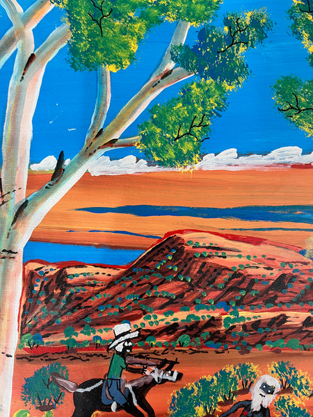 #376 Coniston Massacre (True Story) - REGGIE SULTAN APENGARTE Aboriginal Artist:  146cm x 86cm