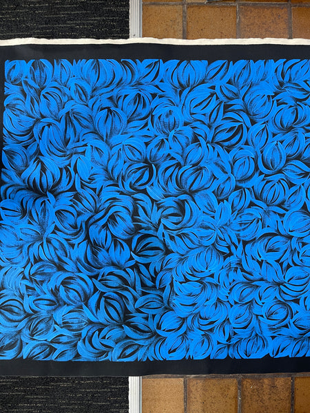 #324 Bush Medicine Leaves (Dark Blue) - JACINDA HAYES: Aboriginal Art: 91x142cm