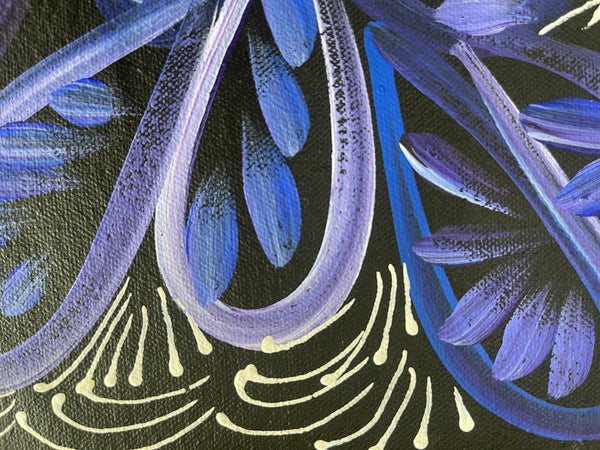 #310 Bush Medicine Leaves & Seeds (Blue/Purple)- SELINA NUMINA : Aboriginal Art: 45x74cm