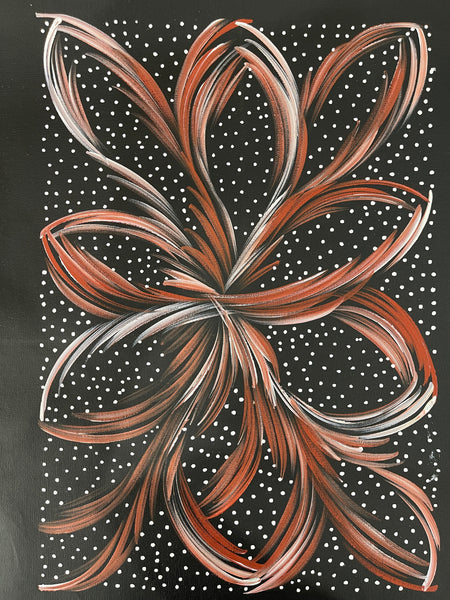 #135 Bush Medicine Leaves & Seeds (red/white) - SELINA NUMINA : Aboriginal Art: 35x49cm