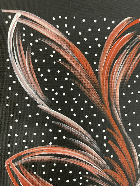 #135 Bush Medicine Leaves & Seeds (red/white) - SELINA NUMINA : Aboriginal Art: 35x49cm