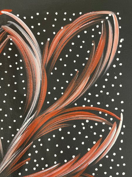 #135 Bush Medicine Leaves & Seeds (red/white) - SELINA NUMINA : Aboriginal Art: 35x49cm