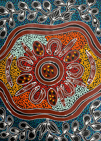 #33 Women Collecting (Multi) - SHARON NUMINA Aboriginal Art: 39cm x 53cm