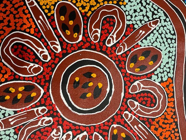#33 Women Collecting (Multi) - SHARON NUMINA Aboriginal Art: 39cm x 53cm