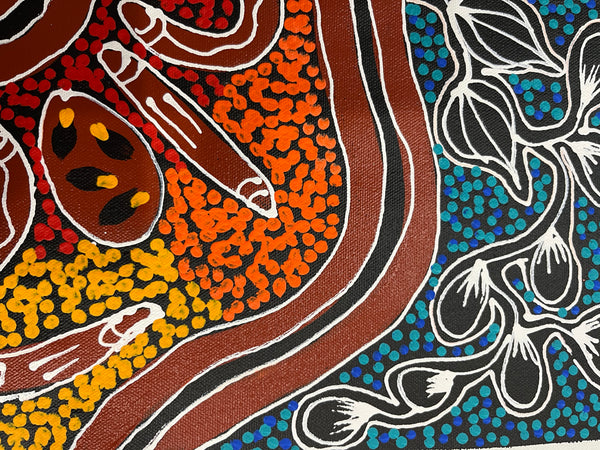 #33 Women Collecting (Multi) - SHARON NUMINA Aboriginal Art: 39cm x 53cm