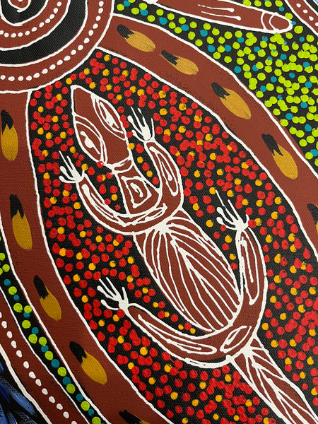 #61 Women Hunting Goanna (Multi) - SHARON NUMINA Aboriginal Art: 39cm x 54cm