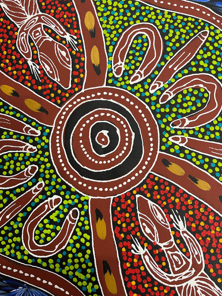 #61 Women Hunting Goanna (Multi) - SHARON NUMINA Aboriginal Art: 39cm x 54cm