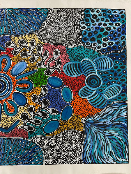 #101 My Country Dreaming (Multi) - SHARON NUMINA : Aboriginal Art: 89x144cm