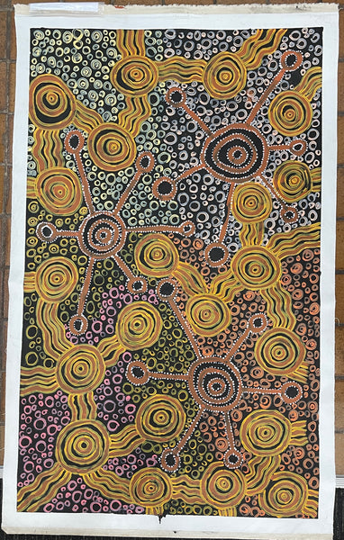 #104 Women Collecting Bush Foods - MEREDITH CURLEY: Aboriginal Art 92x151cm