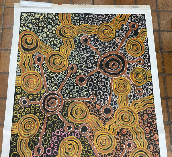 #104 Women Collecting Bush Foods - MEREDITH CURLEY: Aboriginal Art 92x151cm