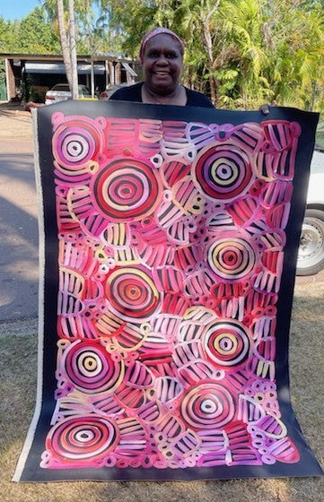 #172 Women's Body Design (Pink)  LOUISE NUMINA : Aboriginal Art: 95x150cm