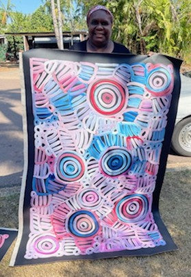 #299 Women's Body Design - Ceremony (Pinks) - LOUISE NUMINA : Aboriginal Art: 146 x 93cm