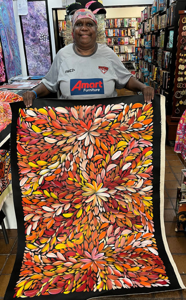 #265 Bush Medicine Leaves  (Sunset) - LOUISE NUMINA : Aboriginal Art 96cm x 136cm