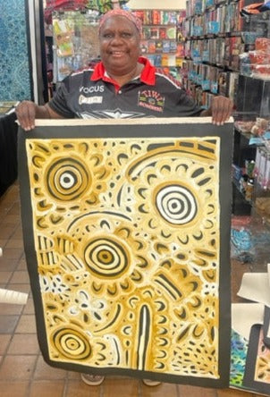#242 Women's Body Design (Mustard)  LOUISE NUMINA : Aboriginal Art: 98x71cm
