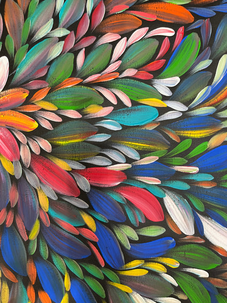 #110 Bush Medicine Leaves  (Multi) - LOUISE NUMINA : Aboriginal Art: 86cm x 148cm