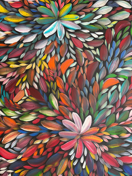 #110 Bush Medicine Leaves  (Multi) - LOUISE NUMINA : Aboriginal Art: 86cm x 148cm
