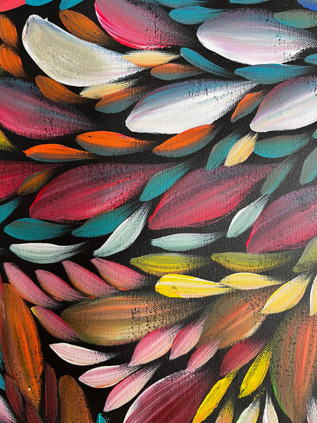#110 Bush Medicine Leaves  (Multi) - LOUISE NUMINA : Aboriginal Art: 86cm x 148cm