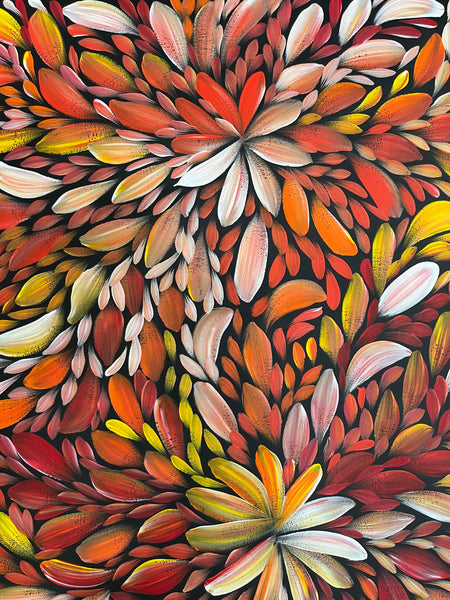 #265 Bush Medicine Leaves  (Sunset) - LOUISE NUMINA : Aboriginal Art 96cm x 136cm