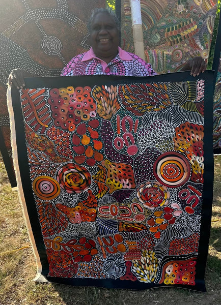 #328 My Dreamtime Stories (Sunset) - LOUISE NUMINA : Aboriginal Art 96 x 125cm