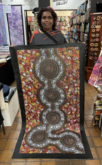 #261 Waterholes & Bush Medicine Leaves (Sunset) - SELINA NUMINA Aboriginal Art:  76cm x 153cm