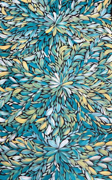 #13 Bush Medicine Leaves (Turquoise) - LOUISE NUMINA : Aboriginal Art 89cm x 139cm