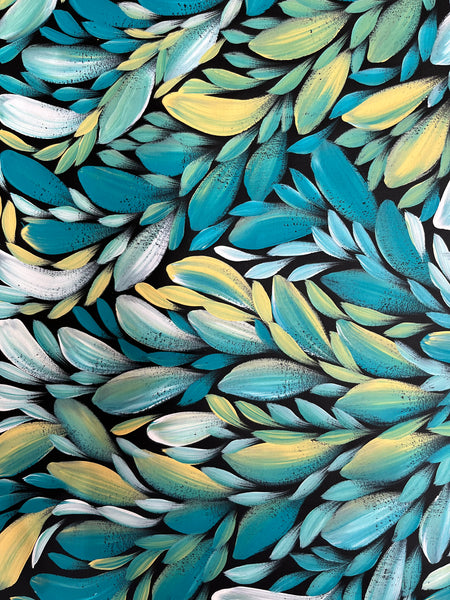 #13 Bush Medicine Leaves (Turquoise) - LOUISE NUMINA : Aboriginal Art 89cm x 139cm